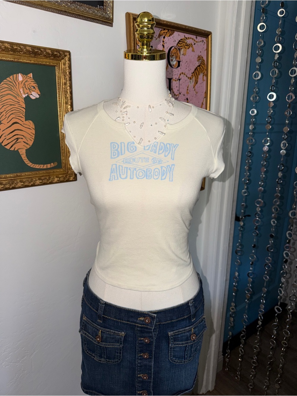 Y2K Cream Graphic Slim-Fit Baby Tee